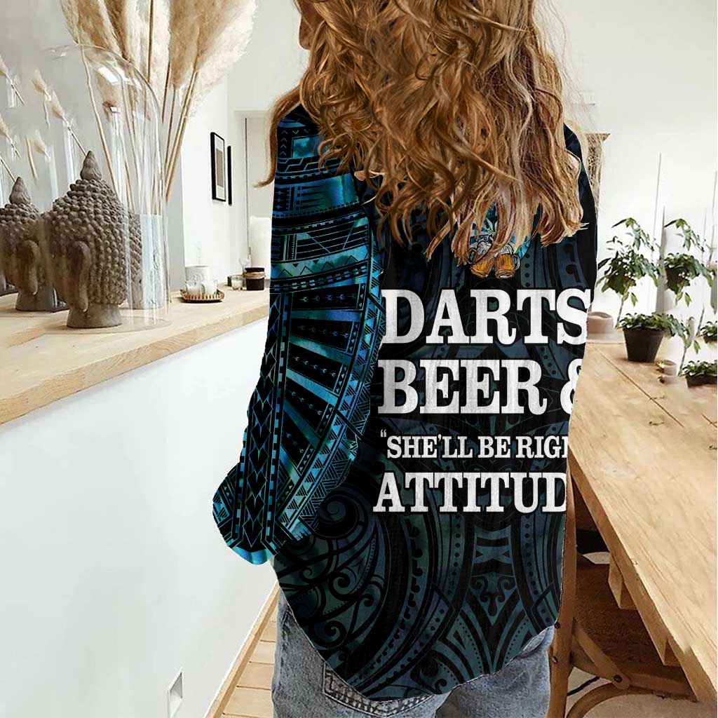 Personalized New Zealand Darts Beer Women Casual Shirt Paua Shell Aotearoa Maori Tattoo LT14 - Polynesian Pride