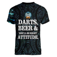 Personalized New Zealand Darts Beer Women V-Neck T-Shirt Paua Shell Aotearoa Maori Tattoo LT14 - Polynesian Pride