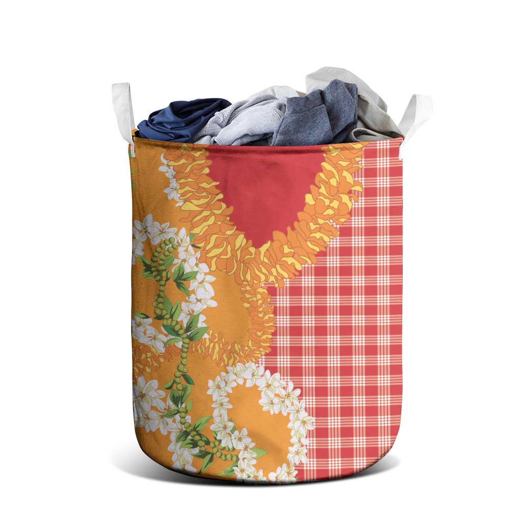 Prince Kuhio Aloha Hawaii Laundry Basket Plumeria Ilima Lei Palaka Motifs