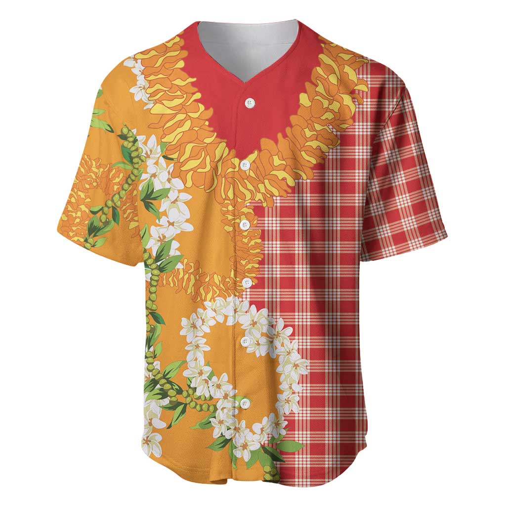 Prince Kuhio Aloha Hawaii Baseball Jersey Plumeria Ilima Lei Palaka Motifs