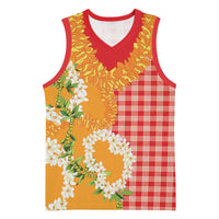 Prince Kuhio Aloha Hawaii Basketball Jersey Plumeria Ilima Lei Palaka Motifs LT14 Unisex Red - Polynesian Pride
