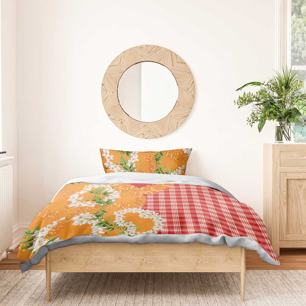 Prince Kuhio Aloha Hawaii Bedding Set Plumeria Ilima Lei Palaka Motifs
