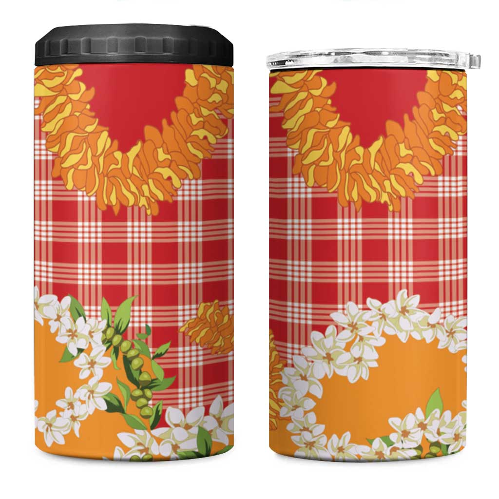 Prince Kuhio Aloha Hawaii 4 in 1 Can Cooler Tumbler Plumeria Ilima Lei Palaka Motifs