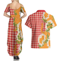 Prince Kuhio Aloha Hawaii Couples Matching Summer Maxi Dress and Hawaiian Shirt Plumeria Ilima Lei Palaka Motifs LT14 - Polynesian Pride