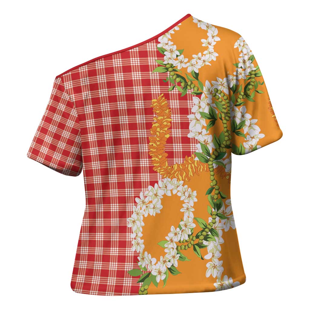 Prince Kuhio Aloha Hawaii Cross Shoulder Shirt Plumeria Ilima Lei Palaka Motifs LT14 - Polynesian Pride
