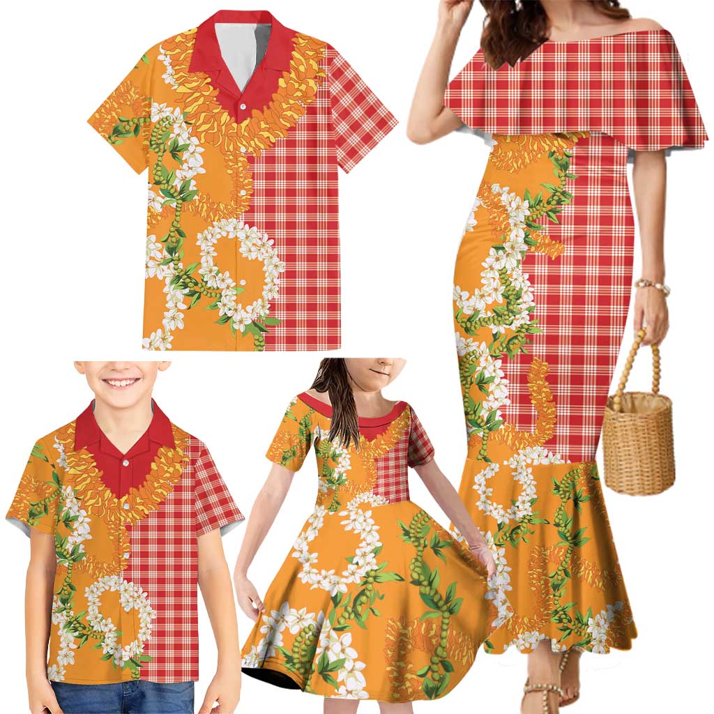 Prince Kuhio Aloha Hawaii Family Matching Mermaid Dress and Hawaiian Shirt Plumeria Ilima Lei Palaka Motifs LT14 - Polynesian Pride