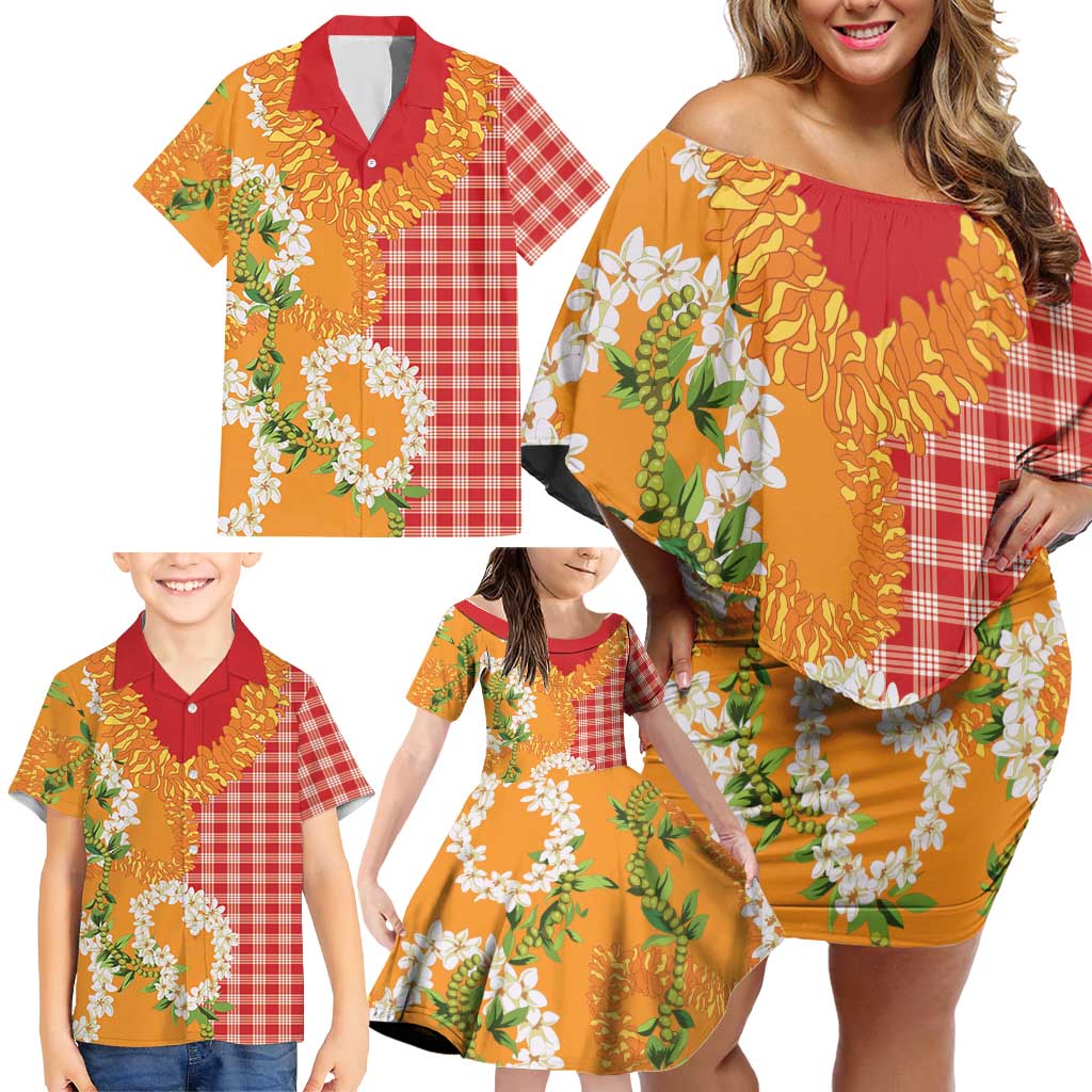 Prince Kuhio Aloha Hawaii Family Matching Off Shoulder Short Dress and Hawaiian Shirt Plumeria Ilima Lei Palaka Motifs LT14 - Polynesian Pride