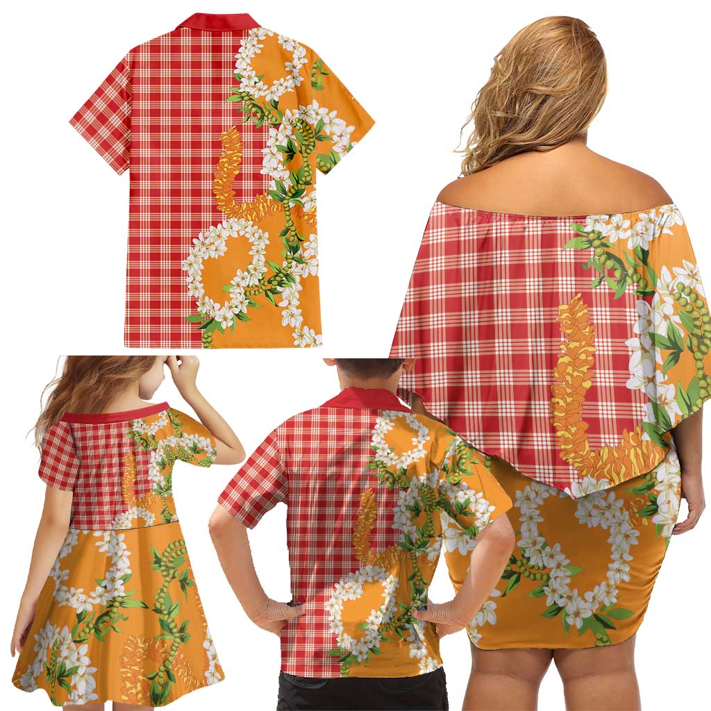 Prince Kuhio Aloha Hawaii Family Matching Off Shoulder Short Dress and Hawaiian Shirt Plumeria Ilima Lei Palaka Motifs LT14 - Polynesian Pride