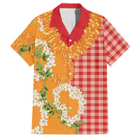 Prince Kuhio Aloha Hawaii Family Matching Puletasi and Hawaiian Shirt Plumeria Ilima Lei Palaka Motifs LT14 Dad's Shirt - Short Sleeve Red - Polynesian Pride