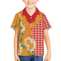 Prince Kuhio Aloha Hawaii Family Matching Short Sleeve Bodycon Dress and Hawaiian Shirt Plumeria Ilima Lei Palaka Motifs LT14 Son's Shirt Red - Polynesian Pride