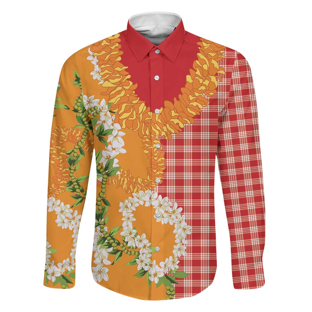 Prince Kuhio Aloha Hawaii Family Matching Summer Maxi Dress and Hawaiian Shirt Plumeria Ilima Lei Palaka Motifs LT14 Dad's Shirt - Long Sleeve Red - Polynesian Pride