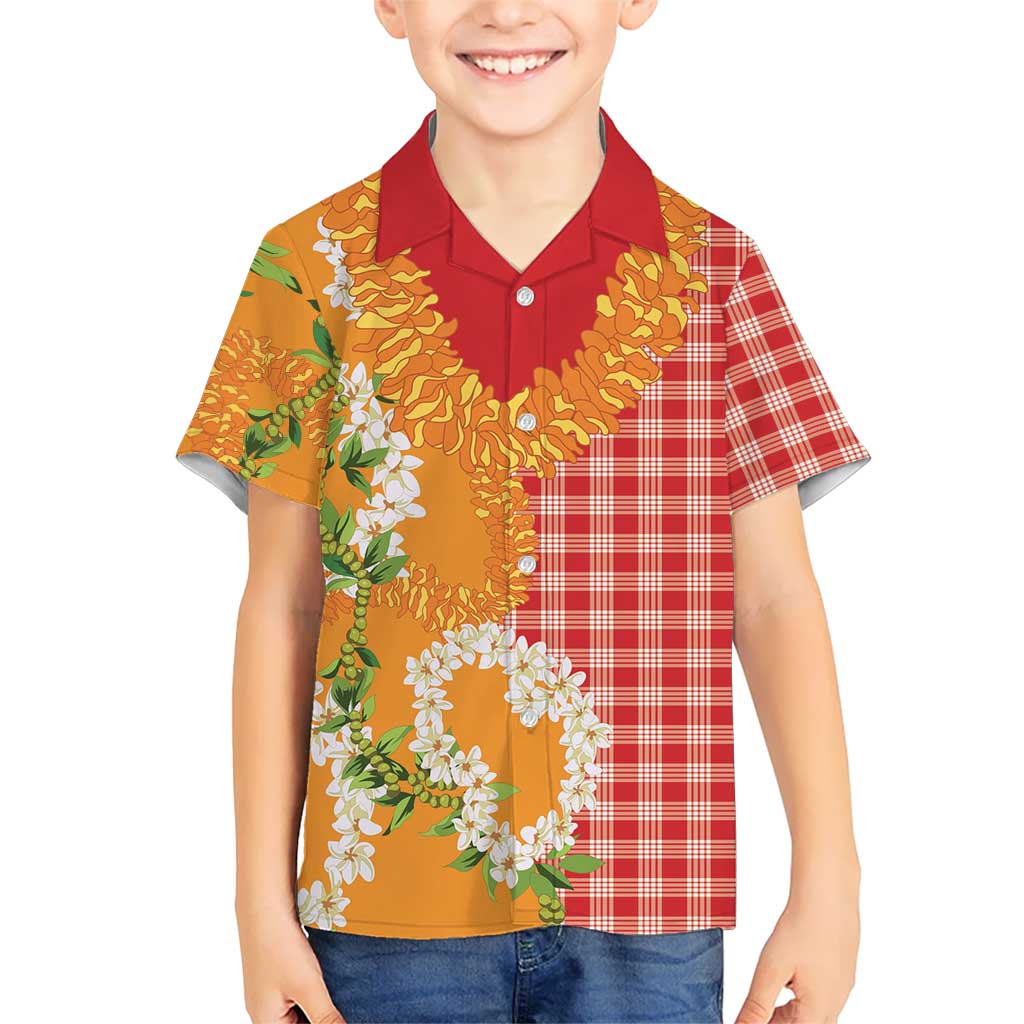 Prince Kuhio Aloha Hawaii Family Matching Summer Maxi Dress and Hawaiian Shirt Plumeria Ilima Lei Palaka Motifs LT14 Son's Shirt Red - Polynesian Pride