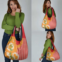 Prince Kuhio Aloha Hawaii Grocery Bag Plumeria Ilima Lei Palaka Motifs