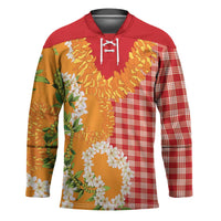 Prince Kuhio Aloha Hawaii Hockey Jersey Plumeria Ilima Lei Palaka Motifs LT14 Unisex Red - Polynesian Pride