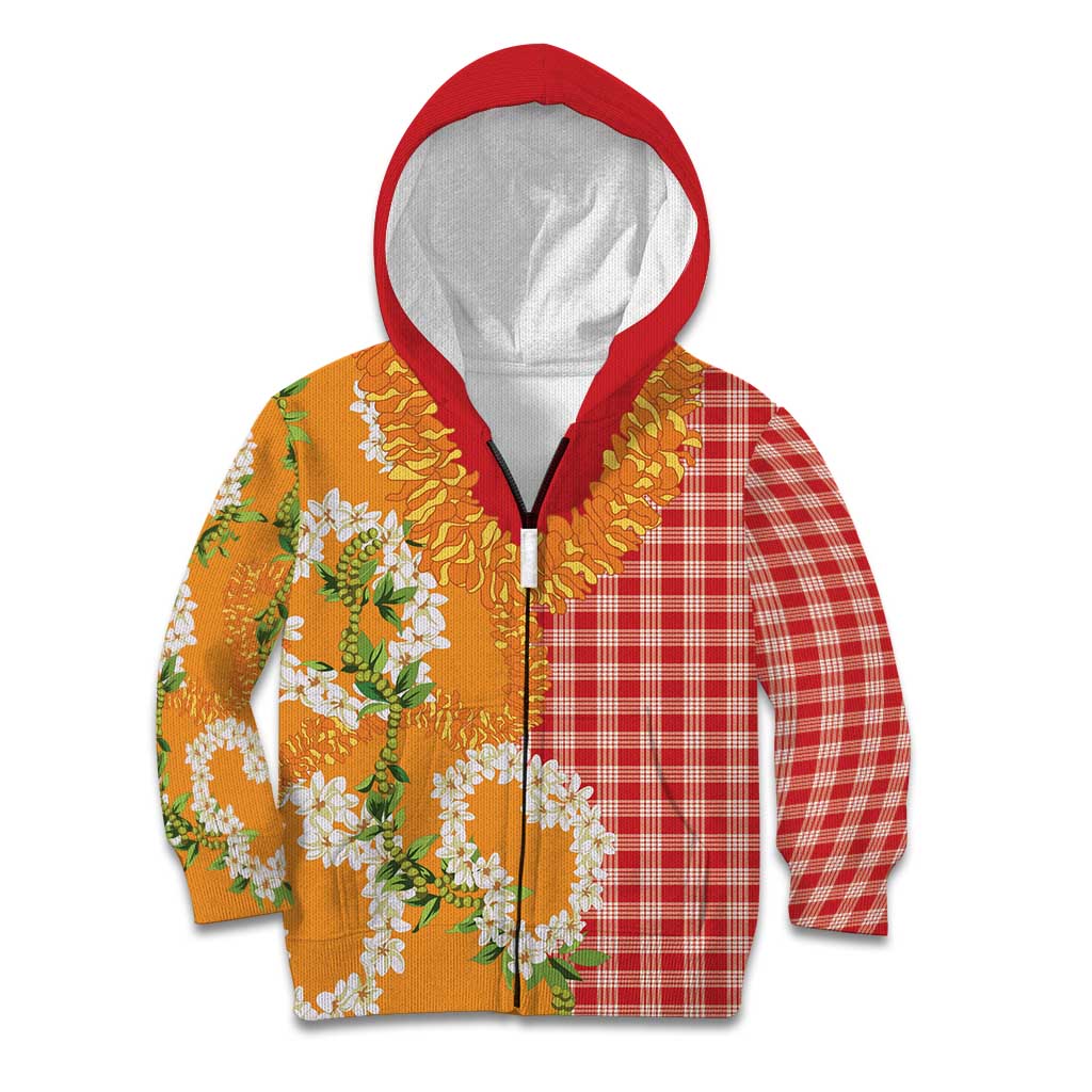Prince Kuhio Aloha Hawaii Kid Hoodie Plumeria Ilima Lei Palaka Motifs LT14 Zip Hoodie Red - Polynesian Pride