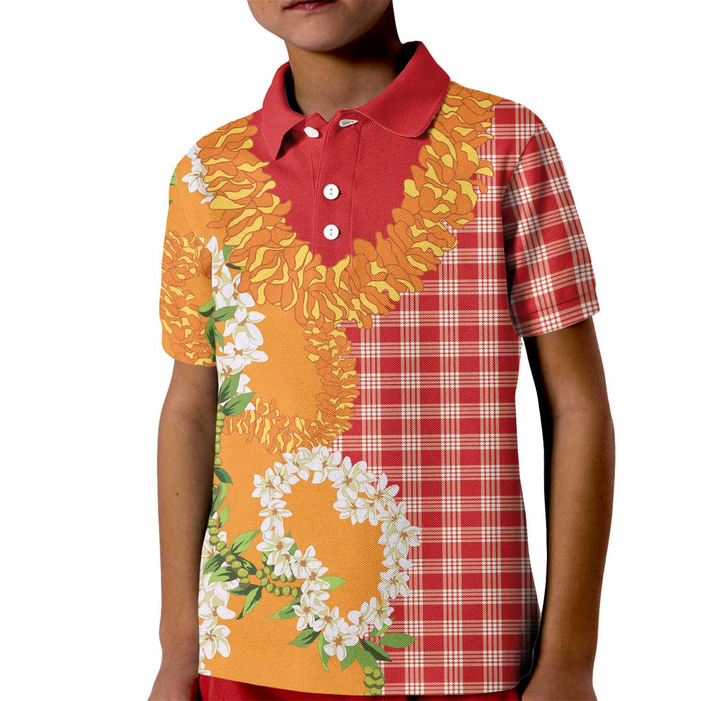 Prince Kuhio Aloha Hawaii Kid Polo Shirt Plumeria Ilima Lei Palaka Motifs LT14 Kid Red - Polynesian Pride