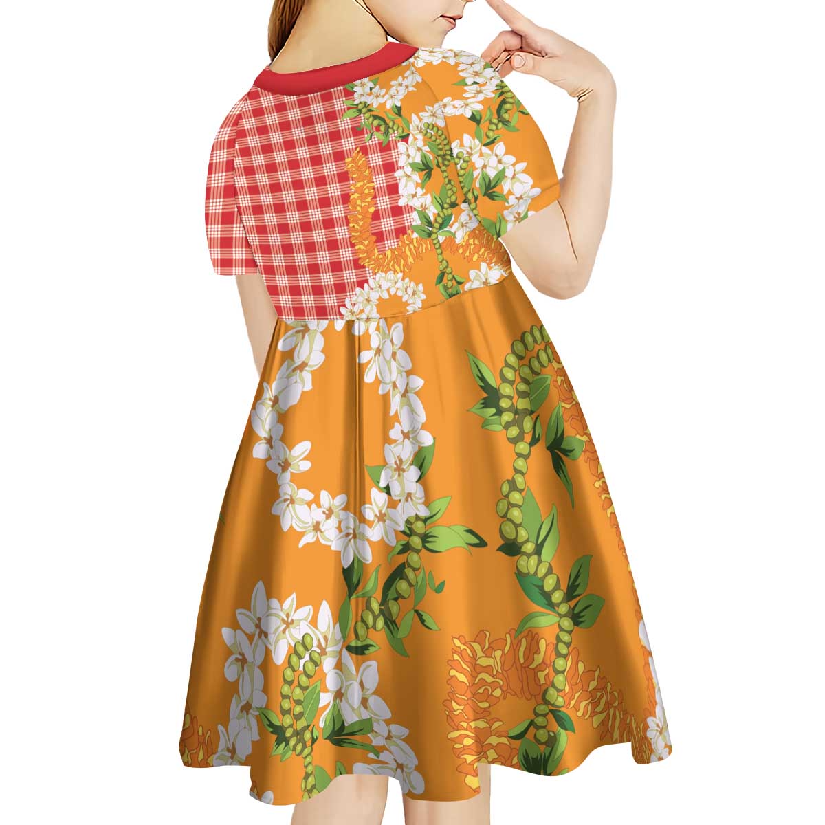 Prince Kuhio Aloha Hawaii Kid Short Sleeve Dress Plumeria Ilima Lei Palaka Motifs LT14 - Polynesian Pride