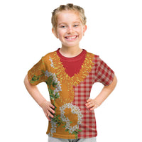 Prince Kuhio Aloha Hawaii Kid T Shirt Plumeria Ilima Lei Palaka Motifs LT14 Red - Polynesian Pride