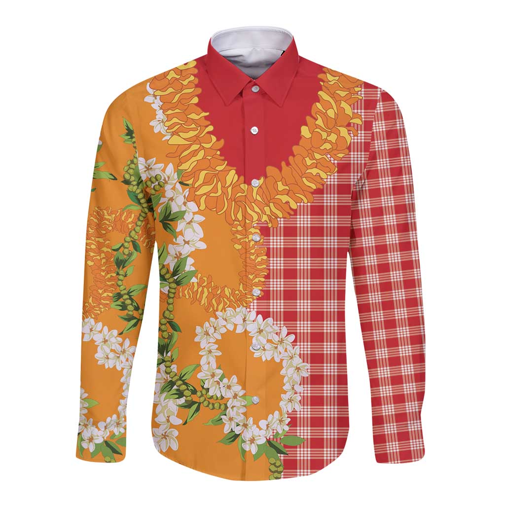 Prince Kuhio Aloha Hawaii Long Sleeve Button Shirt Plumeria Ilima Lei Palaka Motifs