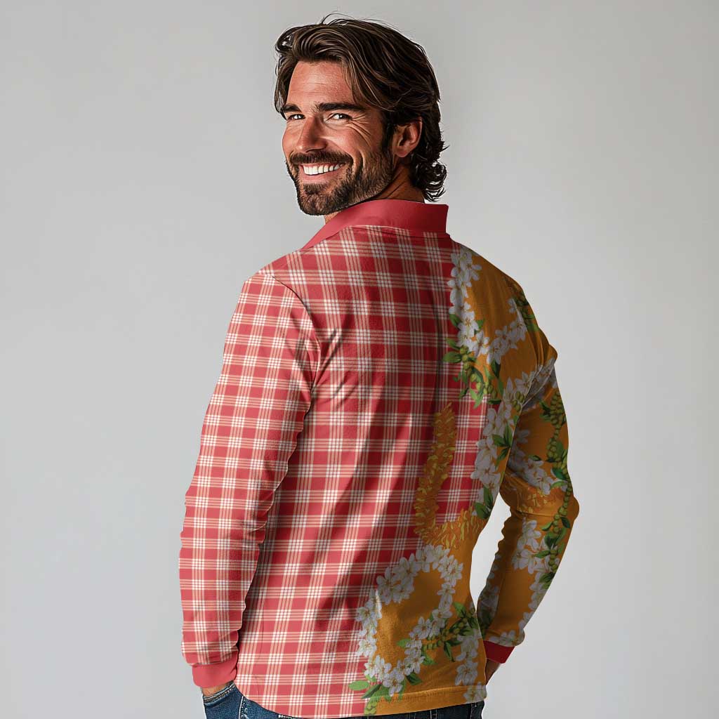 Prince Kuhio Aloha Hawaii Long Sleeve Polo Shirt Plumeria Ilima Lei Palaka Motifs LT14 - Polynesian Pride