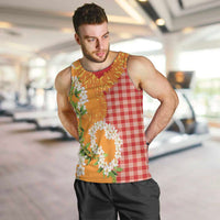 Prince Kuhio Aloha Hawaii Men Tank Top Plumeria Ilima Lei Palaka Motifs