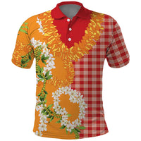 Prince Kuhio Aloha Hawaii Polo Shirt Plumeria Ilima Lei Palaka Motifs LT14 Red - Polynesian Pride