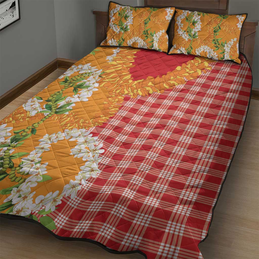 Prince Kuhio Aloha Hawaii Quilt Bed Set Plumeria Ilima Lei Palaka Motifs