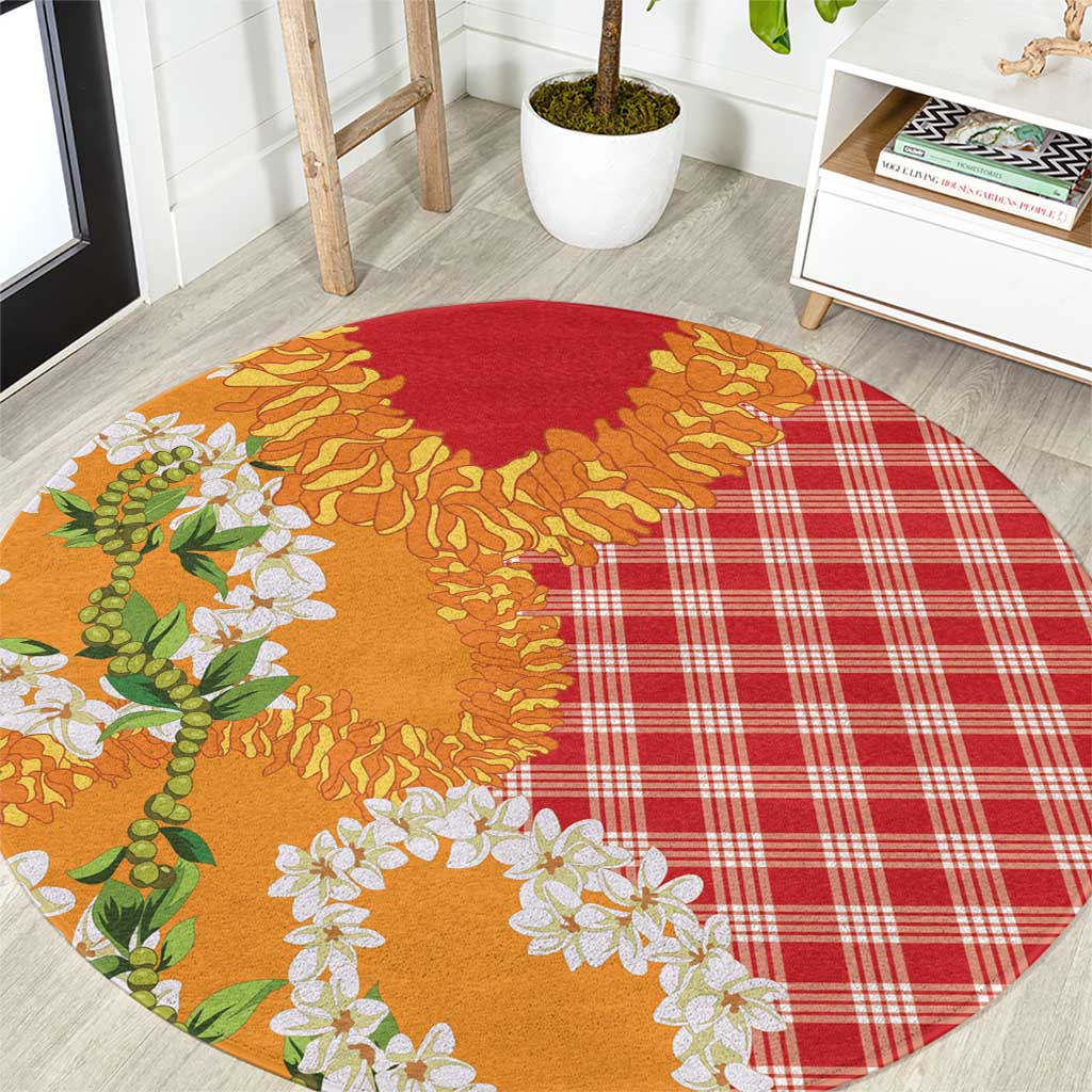 Prince Kuhio Aloha Hawaii Round Carpet Plumeria Ilima Lei Palaka Motifs