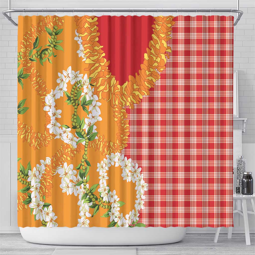 Prince Kuhio Aloha Hawaii Shower Curtain Plumeria Ilima Lei Palaka Motifs