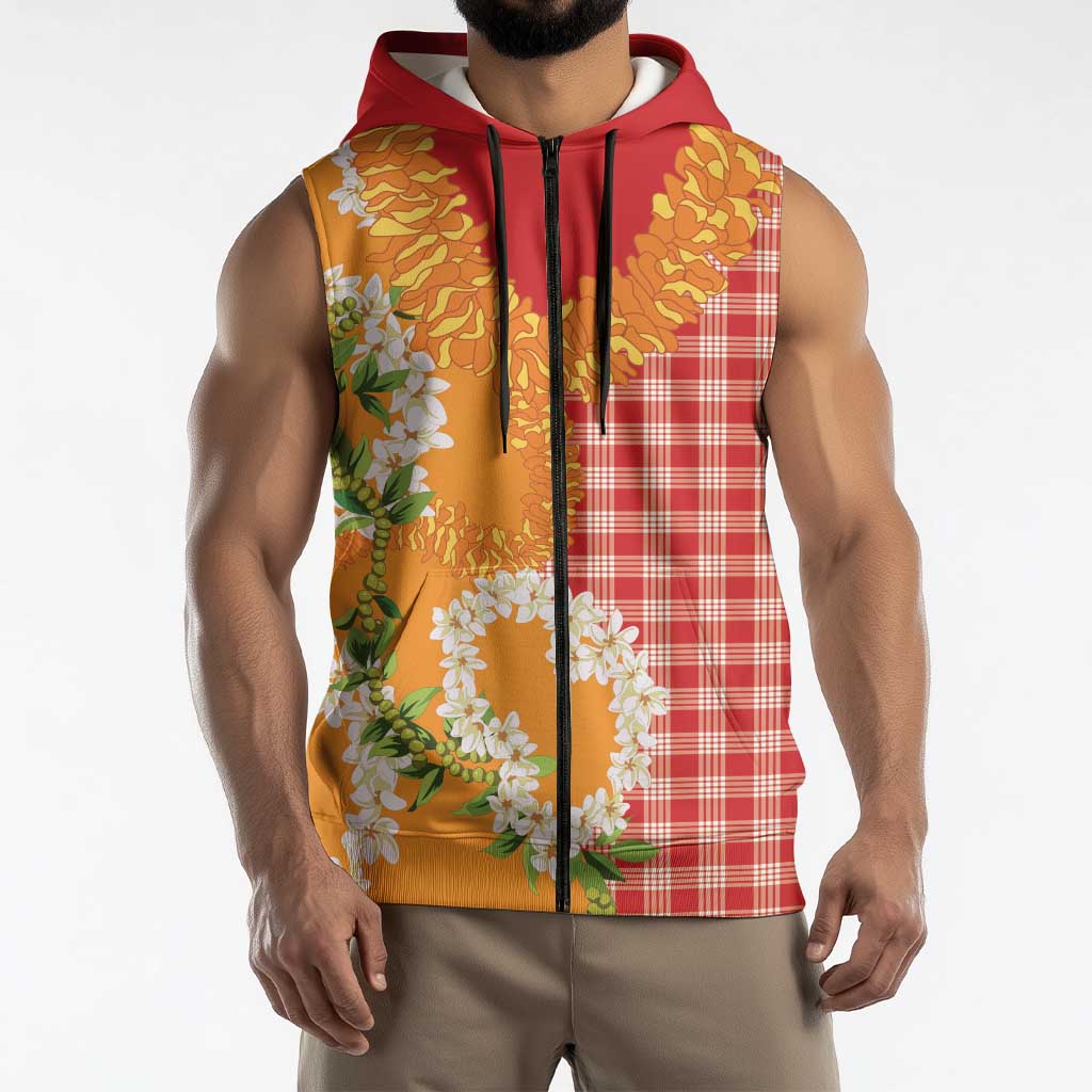 Prince Kuhio Aloha Hawaii Sleeveless Zip Hoodie Plumeria Ilima Lei Palaka Motifs LT14 - Polynesian Pride