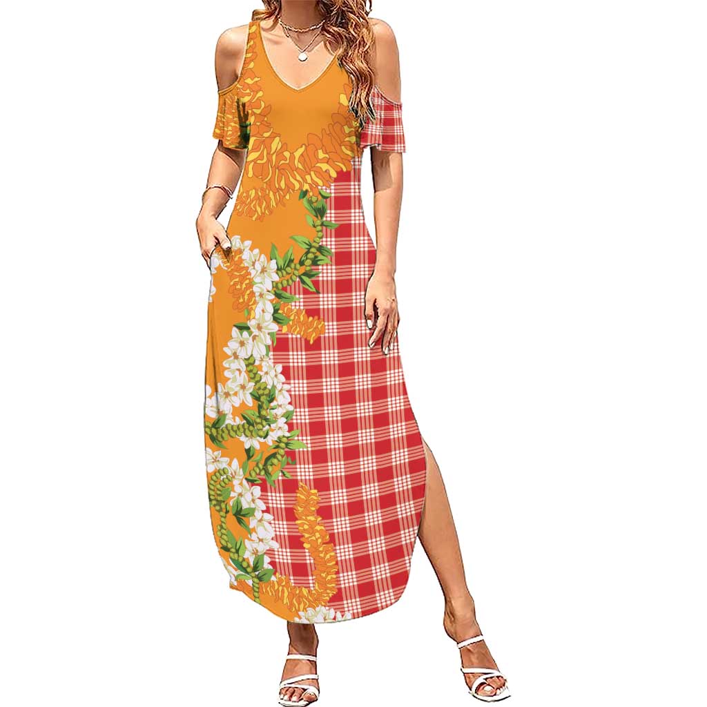 Prince Kuhio Aloha Hawaii Summer Maxi Dress Plumeria Ilima Lei Palaka Motifs LT14 Women Red - Polynesian Pride