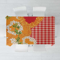 Prince Kuhio Aloha Hawaii Tablecloth Plumeria Ilima Lei Palaka Motifs LT14 Red - Polynesian Pride