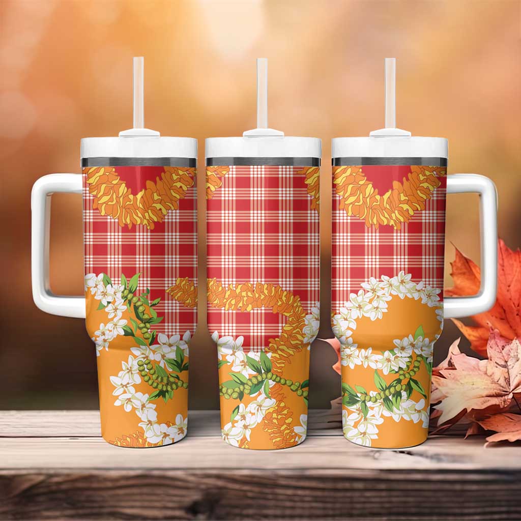 Prince Kuhio Aloha Hawaii Tumbler With Handle Plumeria Ilima Lei Palaka Motifs