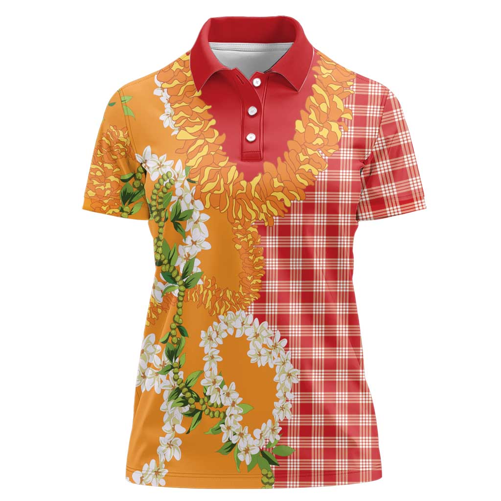 Prince Kuhio Aloha Hawaii Women Polo Shirt Plumeria Ilima Lei Palaka Motifs LT14 Female Red - Polynesian Pride