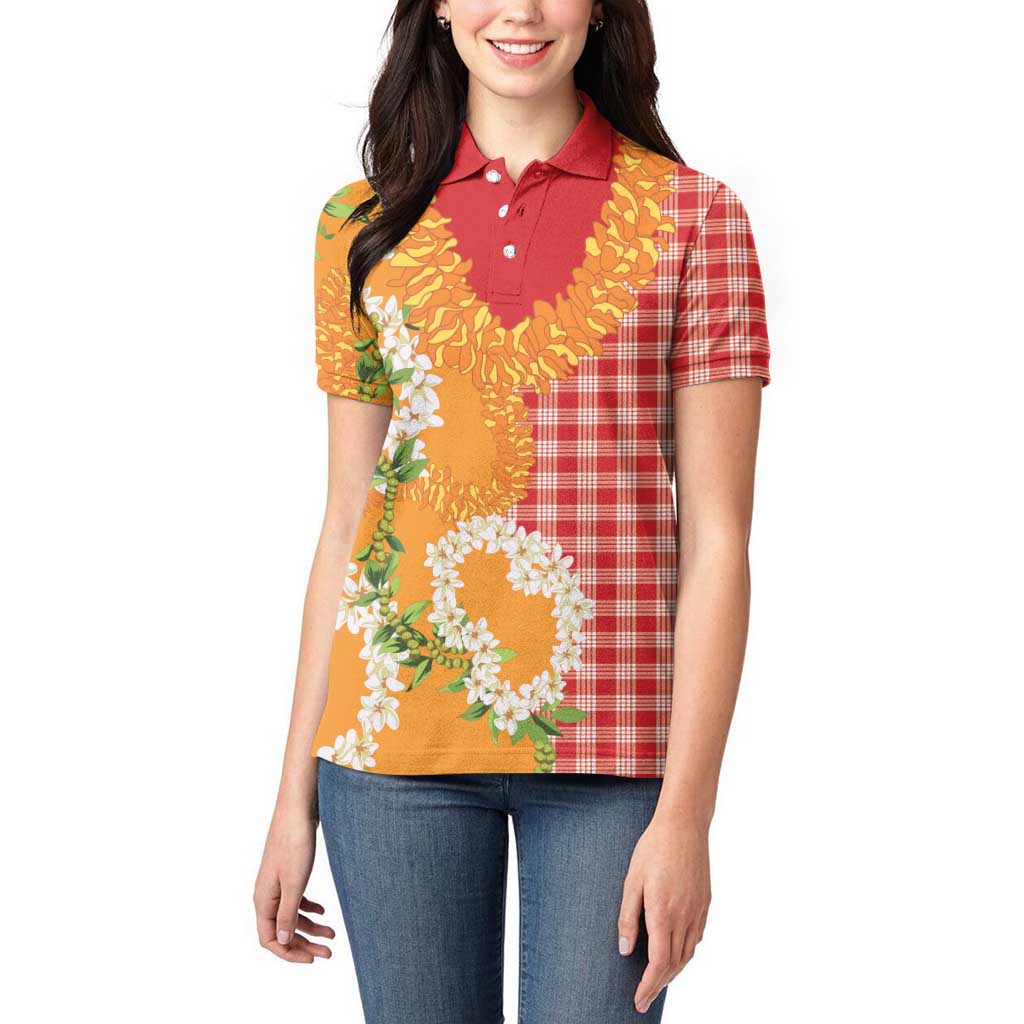 Prince Kuhio Aloha Hawaii Women Polo Shirt Plumeria Ilima Lei Palaka Motifs LT14 - Polynesian Pride
