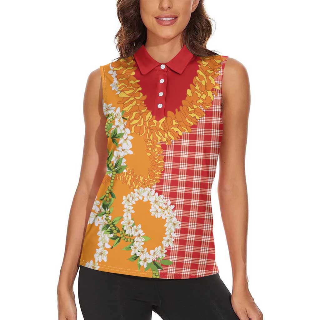 Prince Kuhio Aloha Hawaii Women Sleeveless Polo Shirt Plumeria Ilima Lei Palaka Motifs LT14 - Polynesian Pride
