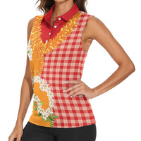 Prince Kuhio Aloha Hawaii Women Sleeveless Polo Shirt Plumeria Ilima Lei Palaka Motifs LT14 - Polynesian Pride