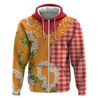 Prince Kuhio Aloha Hawaii Zip Hoodie Plumeria Ilima Lei Palaka Motifs LT14 Zip Hoodie Red - Polynesian Pride