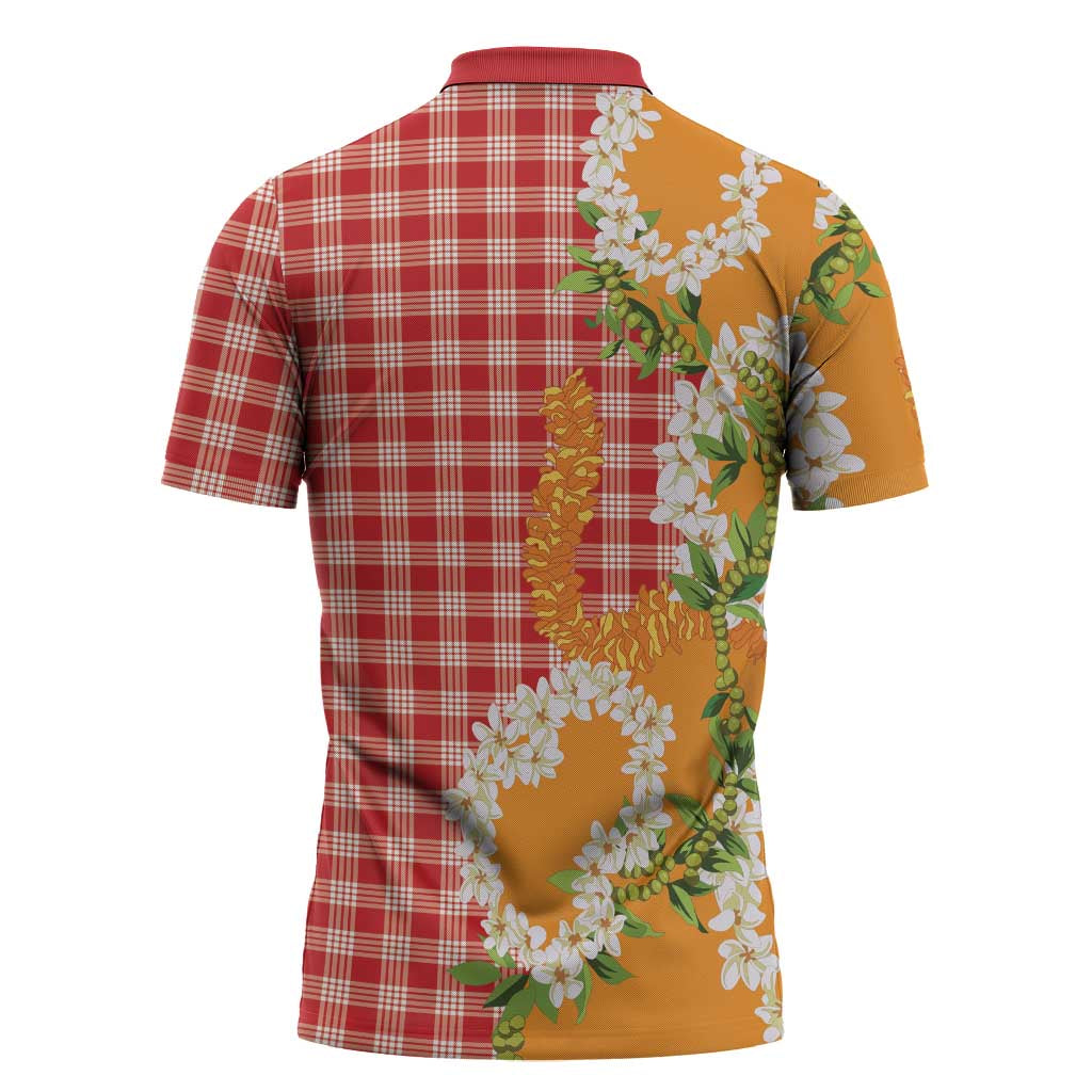 Prince Kuhio Aloha Hawaii Zipper Polo Shirt Plumeria Ilima Lei Palaka Motifs LT14 - Polynesian Pride