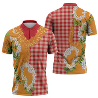 Prince Kuhio Aloha Hawaii Zipper Polo Shirt Plumeria Ilima Lei Palaka Motifs LT14 - Polynesian Pride