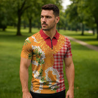 Prince Kuhio Aloha Hawaii Zipper Polo Shirt Plumeria Ilima Lei Palaka Motifs LT14 - Polynesian Pride