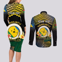 Personalised Malampa Day Couples Matching Long Sleeve Bodycon Dress and Long Sleeve Button Shirt Vanuatu Provinces Polynesian Pattern LT14 - Polynesian Pride