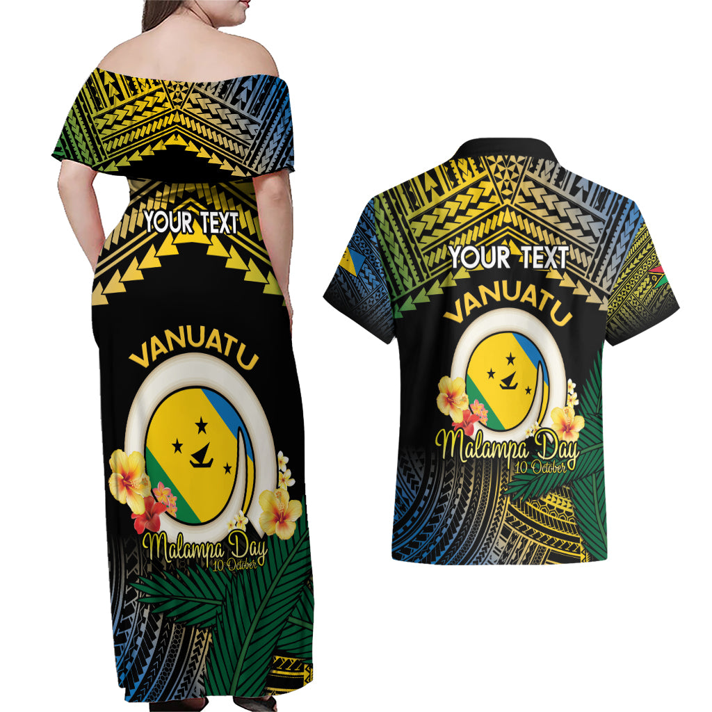 Personalised Malampa Day Couples Matching Off Shoulder Maxi Dress and Hawaiian Shirt Vanuatu Provinces Polynesian Pattern LT14 - Polynesian Pride