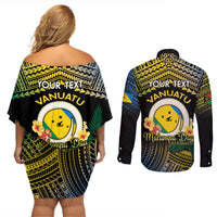 Personalised Malampa Day Couples Matching Off Shoulder Short Dress and Long Sleeve Button Shirt Vanuatu Provinces Polynesian Pattern LT14 - Polynesian Pride