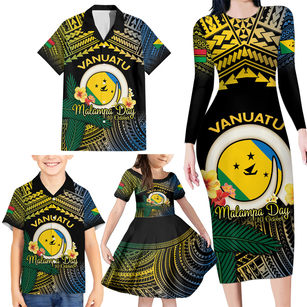 Personalised Malampa Day Family Matching Long Sleeve Bodycon Dress and Hawaiian Shirt Vanuatu Provinces Polynesian Pattern LT14 - Polynesian Pride