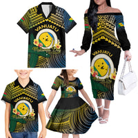 Personalised Malampa Day Family Matching Off The Shoulder Long Sleeve Dress and Hawaiian Shirt Vanuatu Provinces Polynesian Pattern LT14 - Polynesian Pride