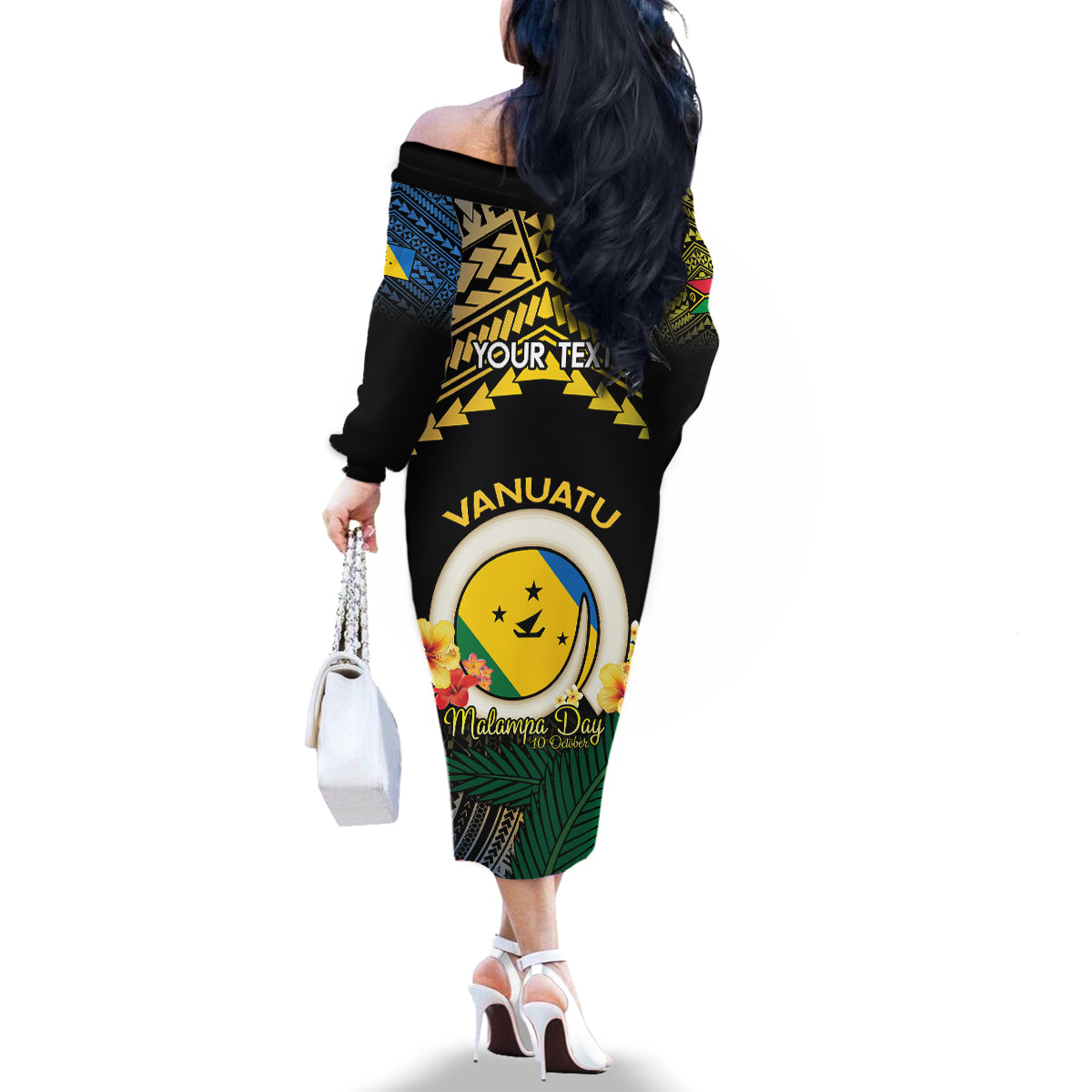 Personalised Malampa Day Family Matching Off The Shoulder Long Sleeve Dress and Hawaiian Shirt Vanuatu Provinces Polynesian Pattern LT14 - Polynesian Pride