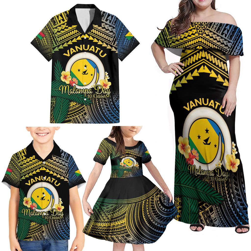 Personalised Malampa Day Family Matching Off Shoulder Maxi Dress and Hawaiian Shirt Vanuatu Provinces Polynesian Pattern LT14 - Polynesian Pride