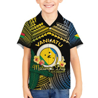 Personalised Malampa Day Family Matching Off Shoulder Maxi Dress and Hawaiian Shirt Vanuatu Provinces Polynesian Pattern LT14 Son's Shirt Black - Polynesian Pride