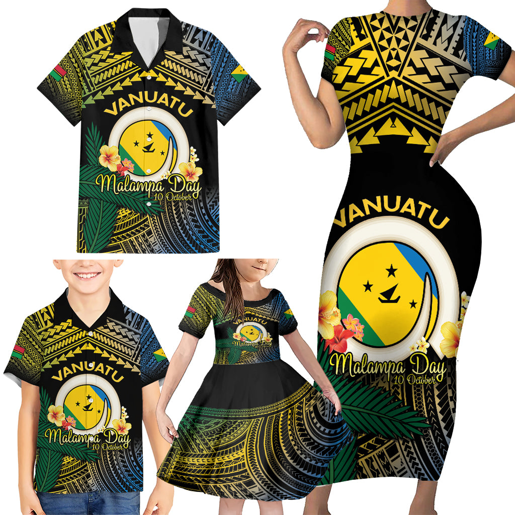 Personalised Malampa Day Family Matching Short Sleeve Bodycon Dress and Hawaiian Shirt Vanuatu Provinces Polynesian Pattern LT14 - Polynesian Pride